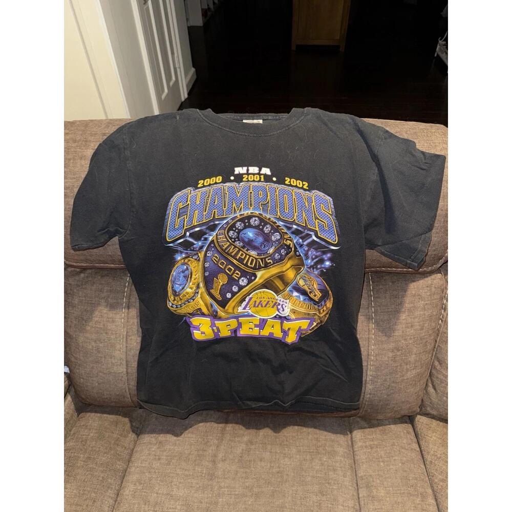 Mens Los Angeles Lakers Nba Black Classic 3 Peat Short Sleeve Shirt Size Medium